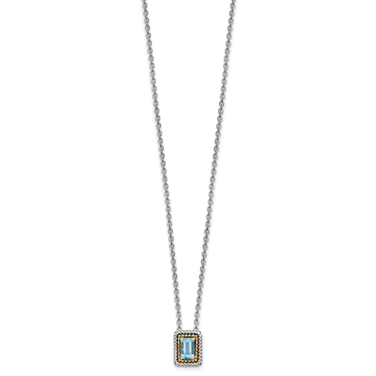 Shey Couture Sterling Silver with 14K Accent 18 Inch Emerald-cut Antiqued Light Swiss Blue Topaz Necklace