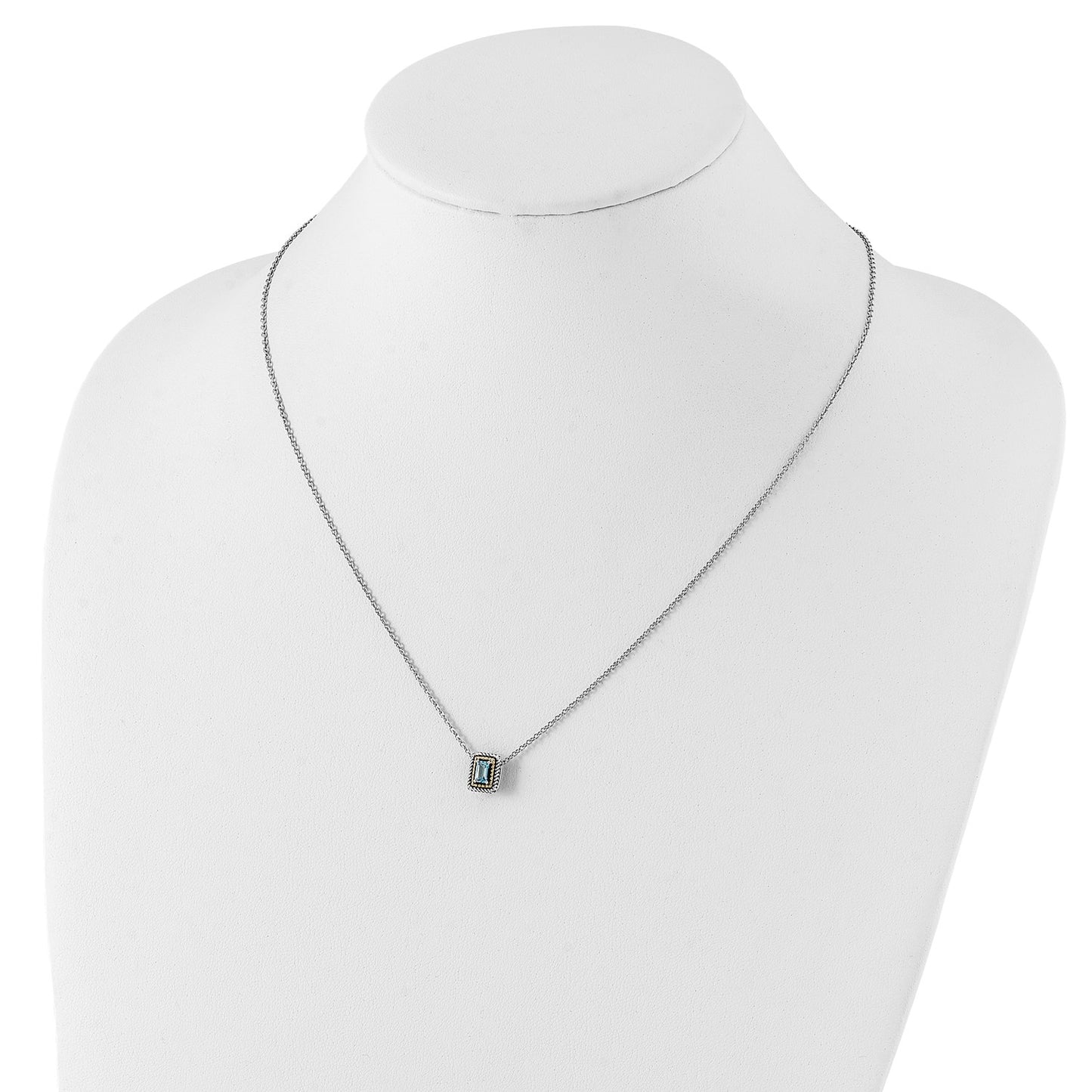 Shey Couture Sterling Silver with 14K Accent 18 Inch Emerald-cut Antiqued Light Swiss Blue Topaz Necklace