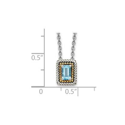 Shey Couture Sterling Silver with 14K Accent 18 Inch Emerald-cut Antiqued Light Swiss Blue Topaz Necklace