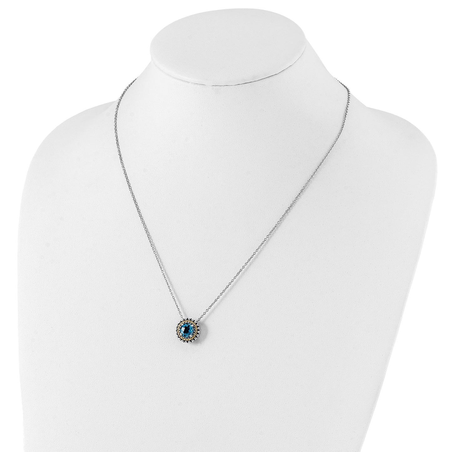 Shey Couture Sterling Silver with 14K Accent 18 Inch Antiqued Round Light Swiss Blue Topaz Round Necklace