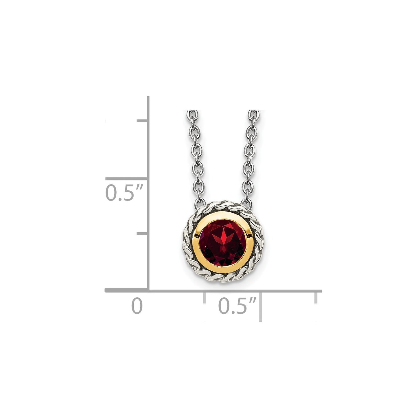 Shey Couture Sterling Silver with 14K Accent 18 Inch Antiqued Round Bezel Garnet Necklace