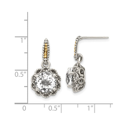 Shey Couture Sterling Silver with 14K Accent Antiqued Round White Topaz Dangle Post Earrings