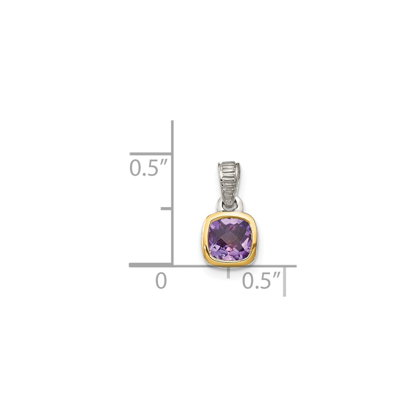 Shey Couture Sterling Silver Rhodium-plated with 14k Accent Polished Cushion-cut Amethyst Pendant