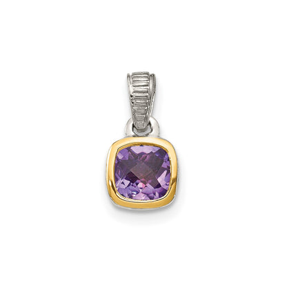 Shey Couture Sterling Silver Rhodium-plated with 14k Accent Polished Cushion-cut Amethyst Pendant