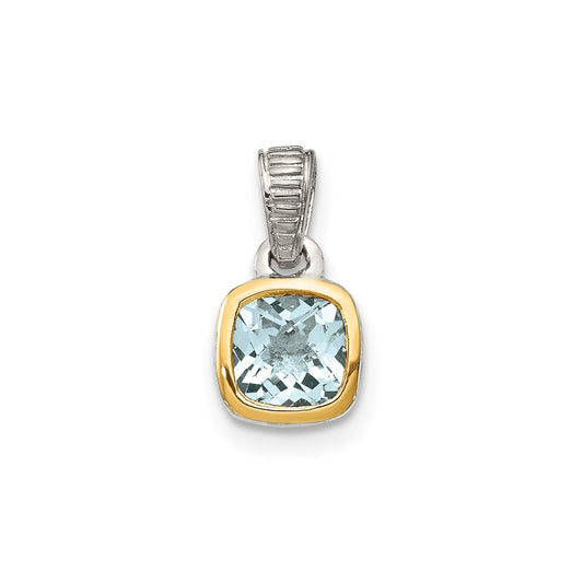 Shey Couture Sterling Silver Rhodium-plated with 14k Accent Polished Cushion-cut Aquamarine Pendant