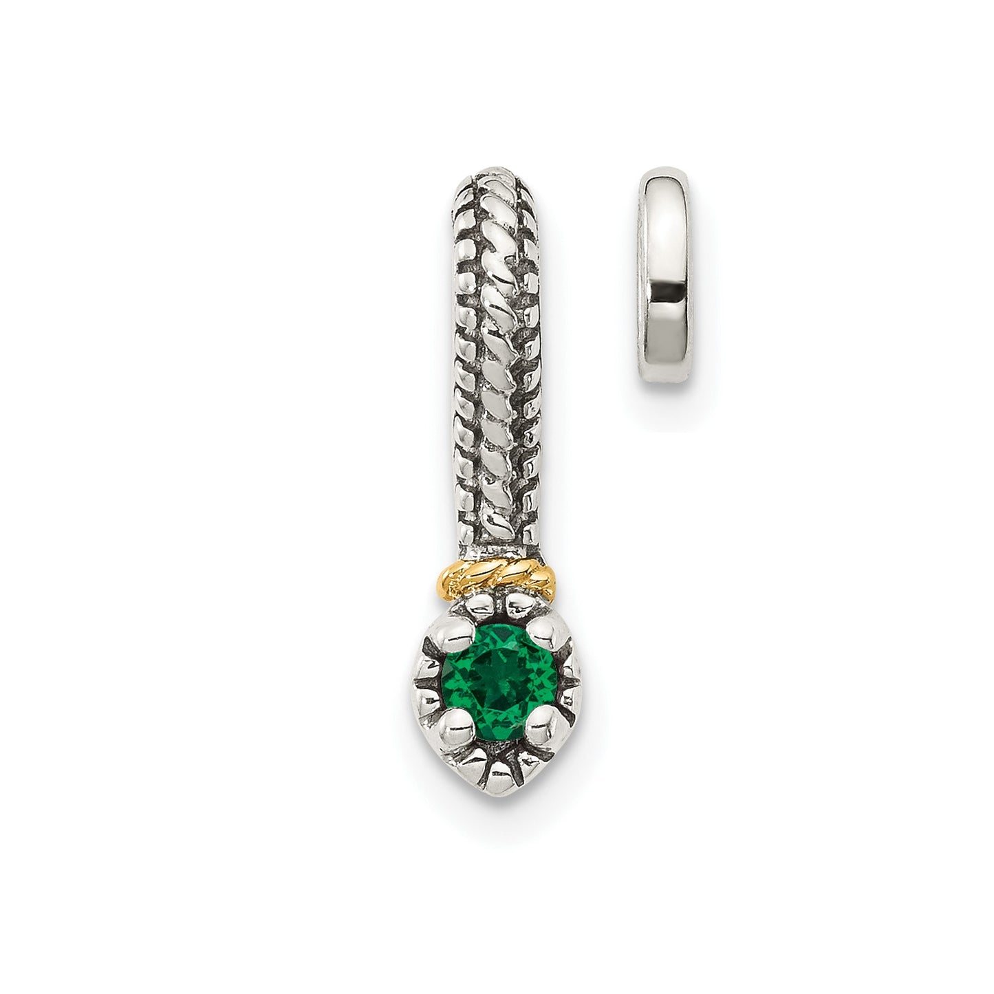 Shey Couture Sterling Silver Antiqued with 14k Accent Polished Created Emerald Chain Slide Pendant