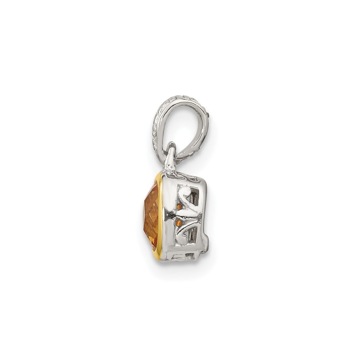 Shey Couture Sterling Silver Rhodium-plated with 14k Accent Polished Cushion-cut Citrine Pendant