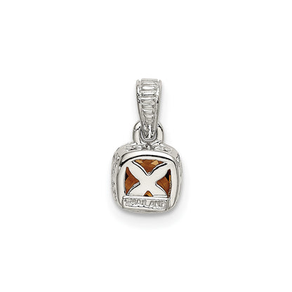 Shey Couture Sterling Silver Rhodium-plated with 14k Accent Polished Cushion-cut Citrine Pendant