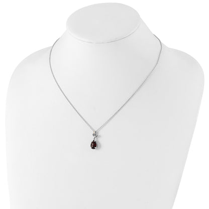 Shey Couture Sterling Silver with 14K Accent 18 Inch Antiqued Leaves with Pear Shaped Checkerboard Garnet Necklace with 2 Inch Extender