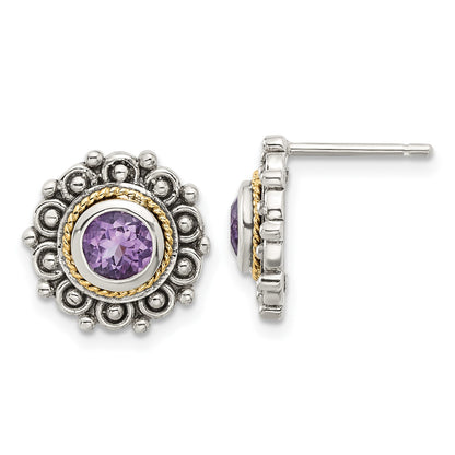 Shey Couture Sterling Silver with 14k Accent Antiqued Amethyst Post Earrings