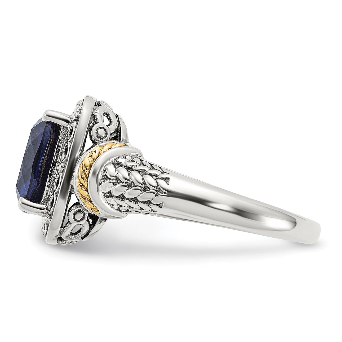 Shey Couture Sterling Silver with 14k Antiqued Lab Created Sapphire Ring