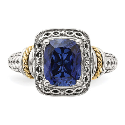 Shey Couture Sterling Silver with 14k Antiqued Lab Created Sapphire Ring