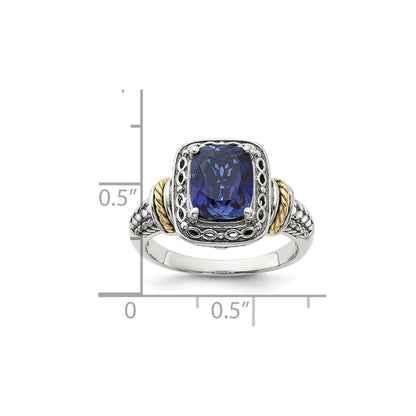 Shey Couture Sterling Silver with 14k Antiqued Lab Created Sapphire Ring