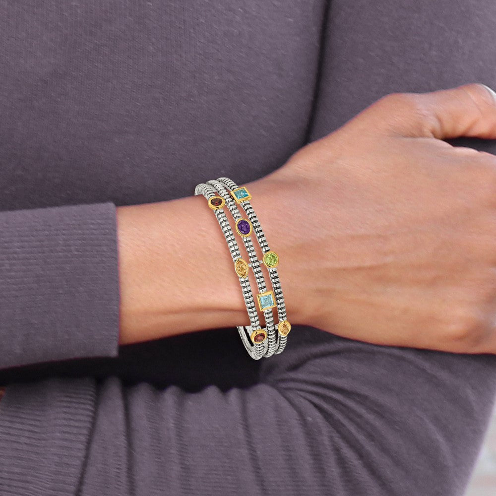 Shey Couture Sterling Silver with 14K Accent Antiqued Bezel .36Amethyst/.55Blue Topaz/.18Citrine/.35Garnet/.30Peridot Cuff Bracelet