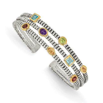 Shey Couture Sterling Silver with 14K Accent Antiqued Bezel .36Amethyst/.55Blue Topaz/.18Citrine/.35Garnet/.30Peridot Cuff Bracelet