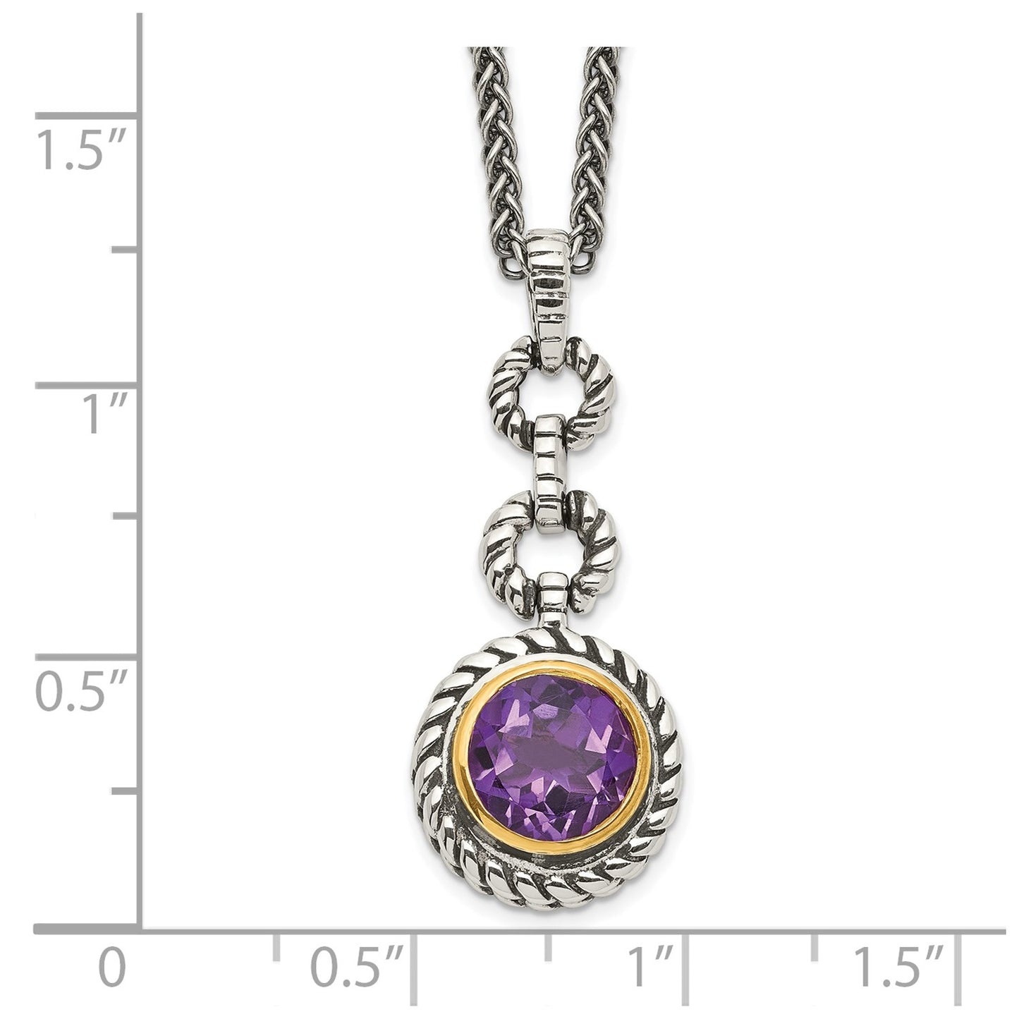 Shey Couture Sterling Silver Gold-tone Flash Gold-plated 18 Inch Antiqued Round Bezel Amethyst Necklace