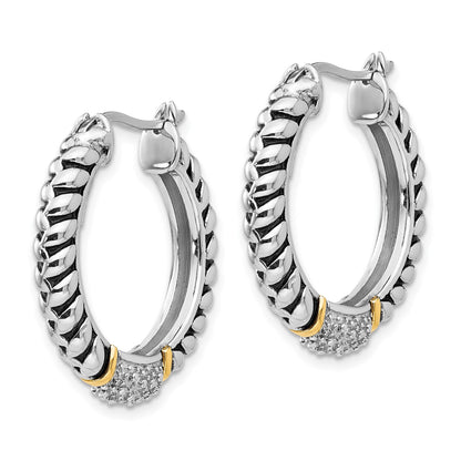 Shey Couture Sterling Silver with 14K Accent Antiqued Diamond Hoop Earrings