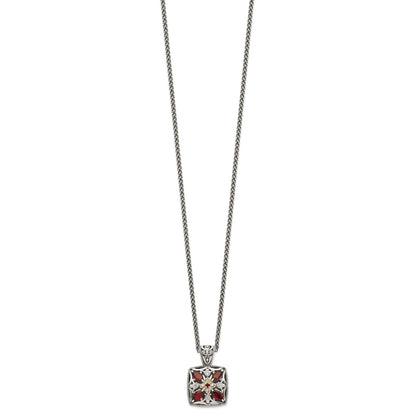 Shey Couture Sterling Silver with 14K Accent 18 Inch Antiqued Diamond and Marquise Garnet Necklace