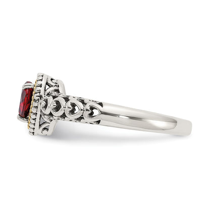 Shey Couture Sterling Silver with 14K Accent Antiqued Heart Garnet Ring