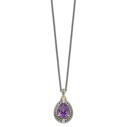 Shey Couture Sterling Silver with 14K Accent 18 Inch Antiqued Diamond and Pear Shaped Amethyst Necklace