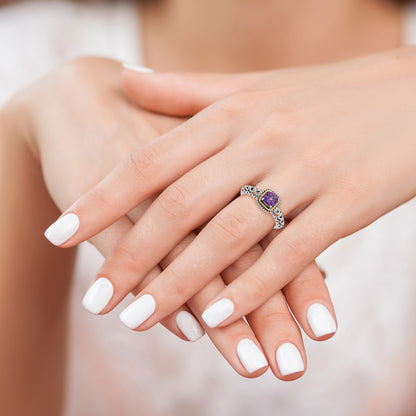 Shey Couture Sterling Silver with 14K Accent Antiqued Cushion Amethyst Ring