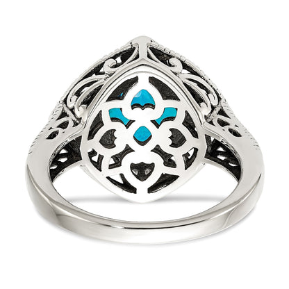 Shey Couture Sterling Silver with 14K Accent Antiqued Diamond and Cushion Blue Topaz Ring