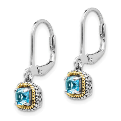 Shey Couture Sterling Silver with 14K Accent Antiqued Cushion Blue Topaz Leverback Dangle Earrings