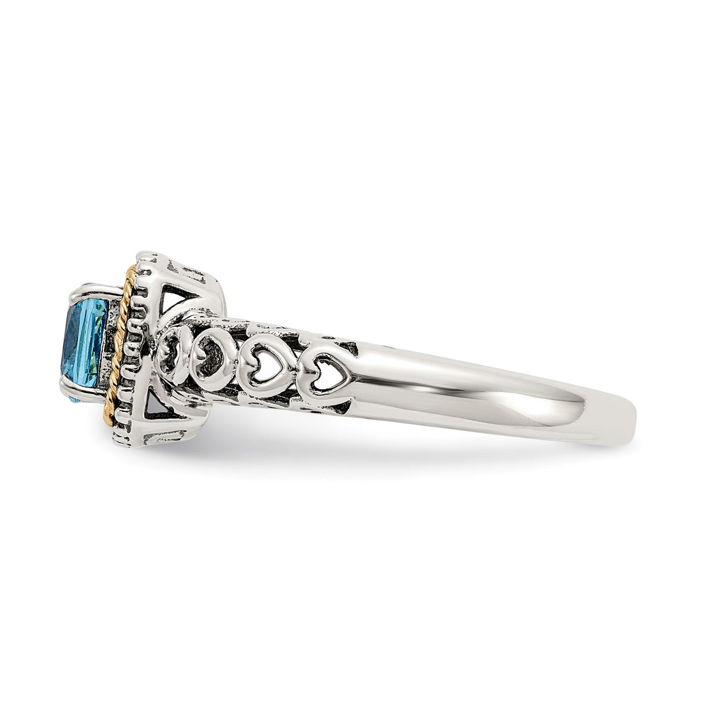 Shey Couture Sterling Silver with 14K Accent Antiqued Cushion Blue Topaz Ring