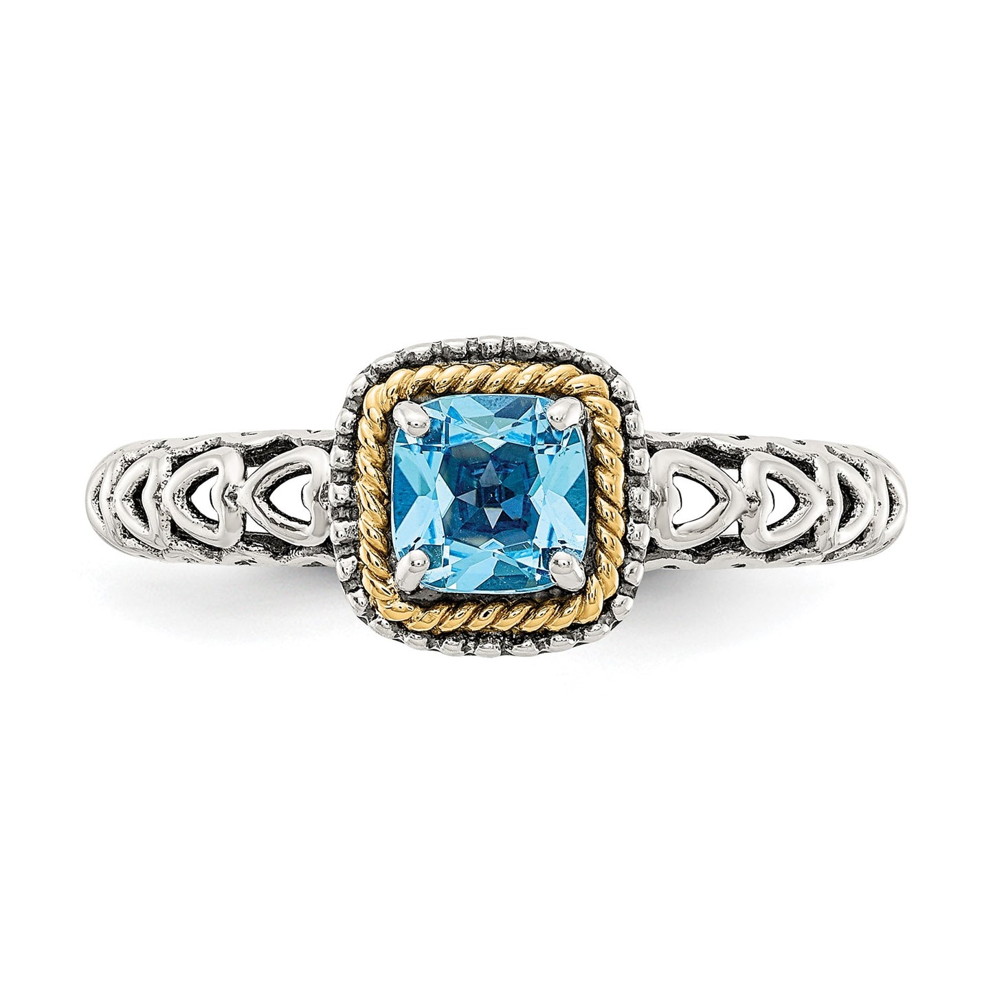 Shey Couture Sterling Silver with 14K Accent Antiqued Cushion Blue Topaz Ring