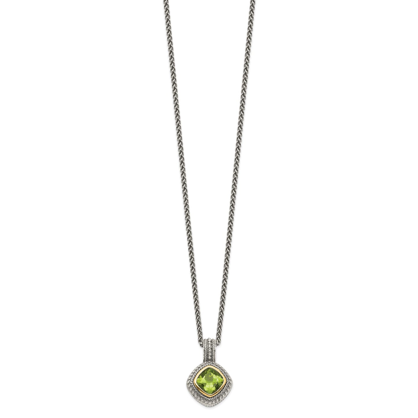 Shey Couture Sterling Silver with 14K Accent 18 Inch Antiqued Cushion Bezel Peridot Necklace