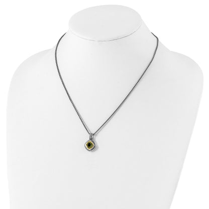 Shey Couture Sterling Silver with 14K Accent 18 Inch Antiqued Cushion Bezel Peridot Necklace