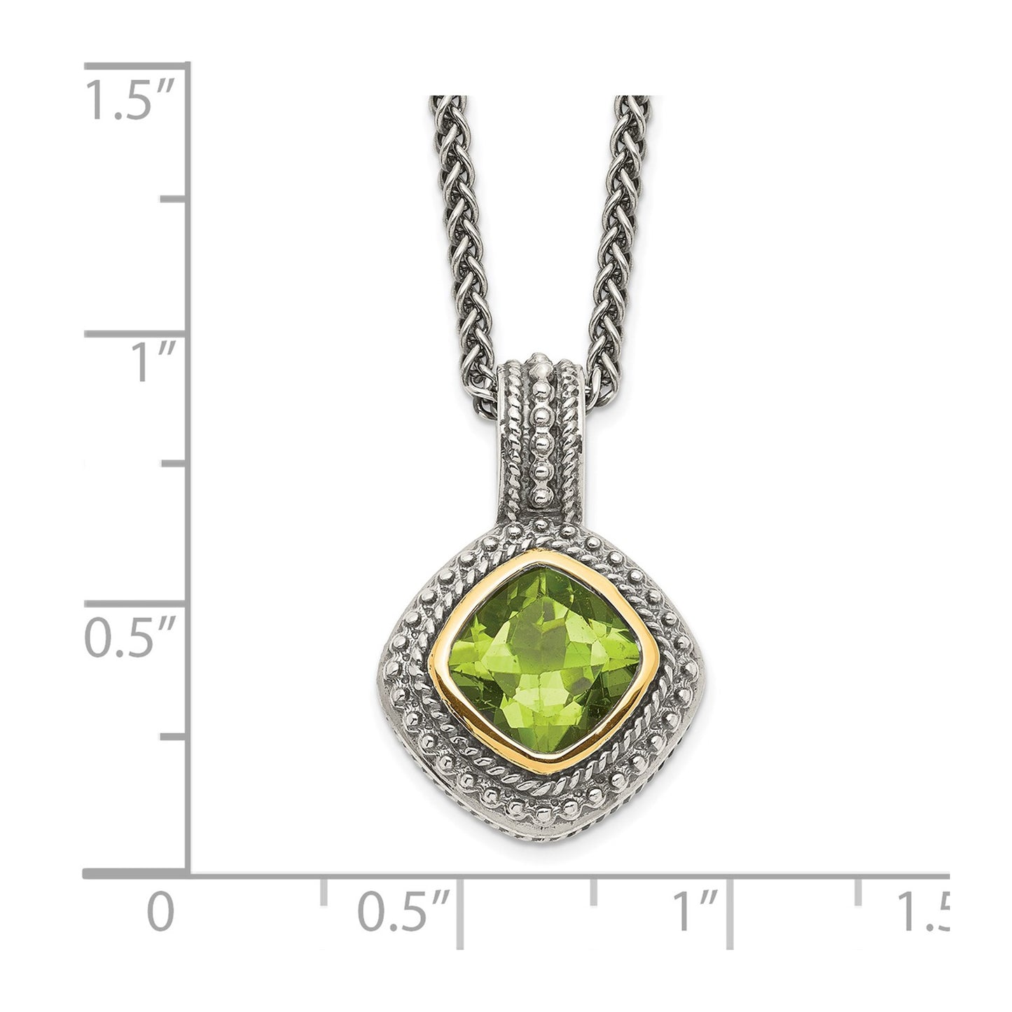 Shey Couture Sterling Silver with 14K Accent 18 Inch Antiqued Cushion Bezel Peridot Necklace