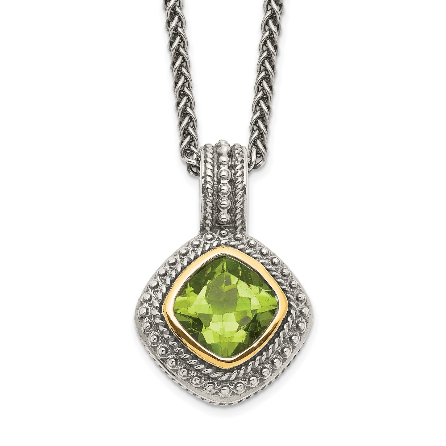 Shey Couture Sterling Silver with 14K Accent 18 Inch Antiqued Cushion Bezel Peridot Necklace