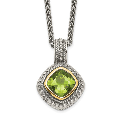 Shey Couture Sterling Silver with 14K Accent 18 Inch Antiqued Cushion Bezel Peridot Necklace