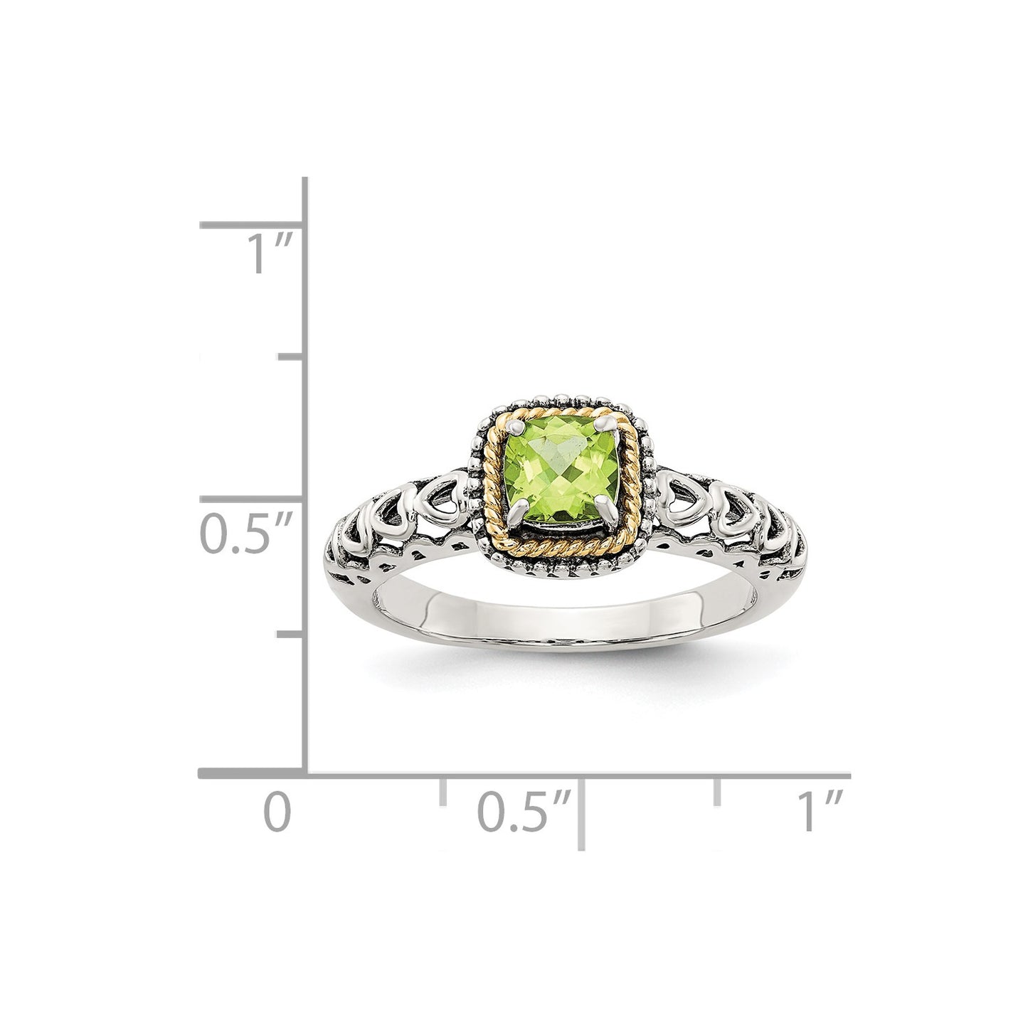 Shey Couture Sterling Silver with 14K Accent Antiqued Cushion Peridot Ring