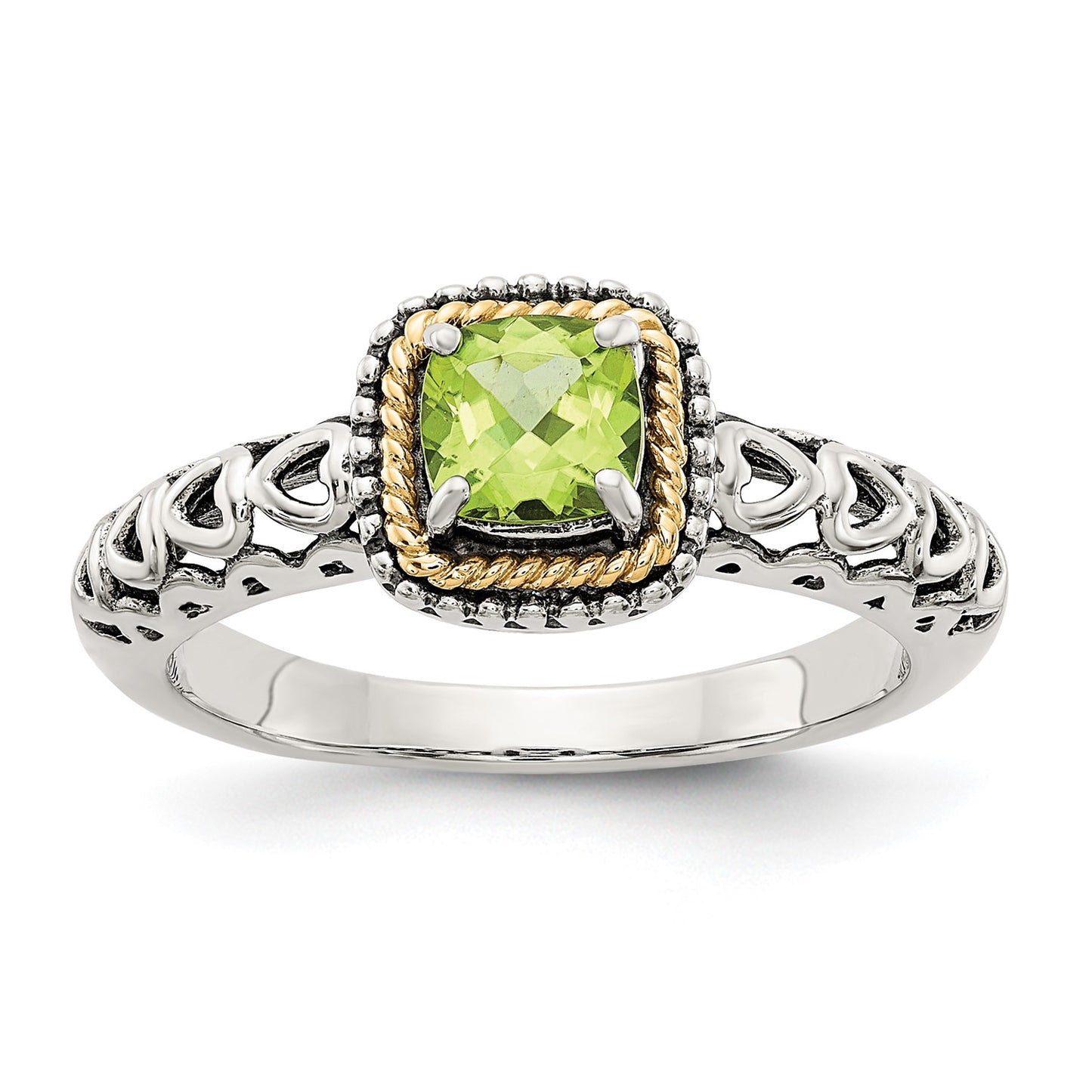 Shey Couture Sterling Silver with 14K Accent Antiqued Cushion Peridot Ring