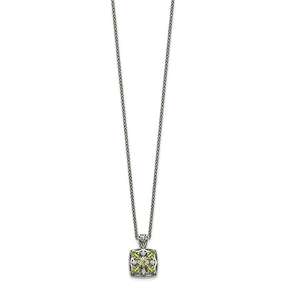 Shey Couture Sterling Silver with 14K Accent 18 Inch Antiqued Diamond and Marquise Peridot Necklace