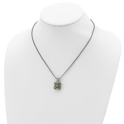 Shey Couture Sterling Silver with 14K Accent 18 Inch Antiqued Diamond and Marquise Peridot Necklace