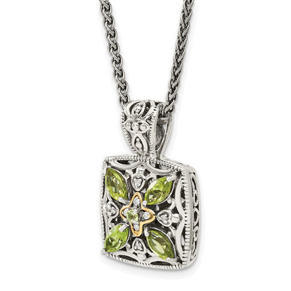 Shey Couture Sterling Silver with 14K Accent 18 Inch Antiqued Diamond and Marquise Peridot Necklace