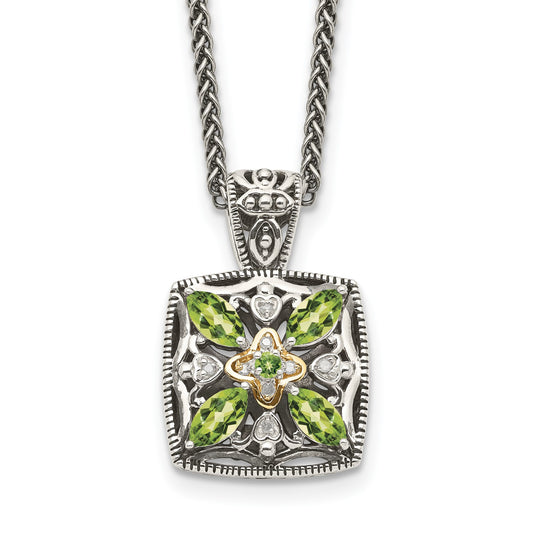 Shey Couture Sterling Silver with 14K Accent 18 Inch Antiqued Diamond and Marquise Peridot Necklace