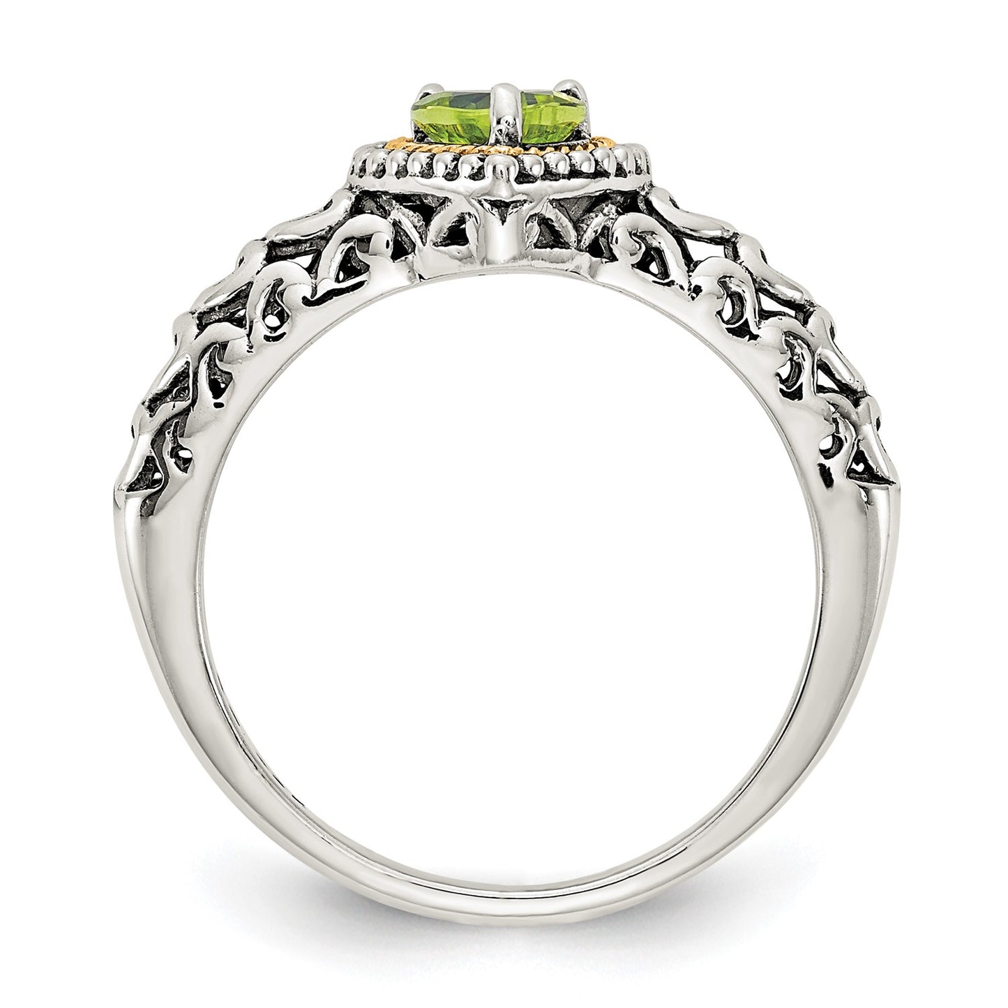 Shey Couture Sterling Silver with 14K Accent Antiqued Heart Peridot Ring