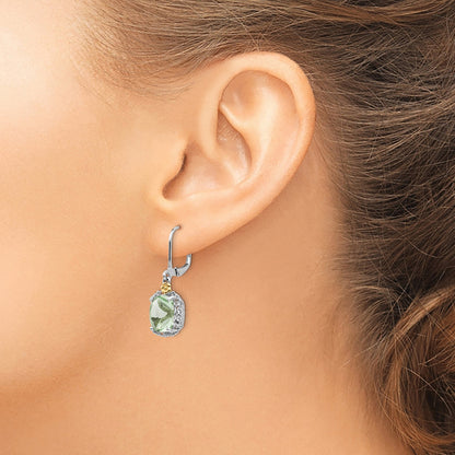 Shey Couture Sterling Silver Rhodium-plated with 14K Accent Cushion Green Quartz Leverback Earrings