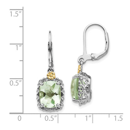 Shey Couture Sterling Silver Rhodium-plated with 14K Accent Cushion Green Quartz Leverback Earrings