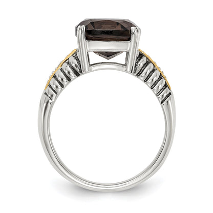 Shey Couture Sterling Silver with 14K Accent Antiqued Cushion Smoky Quartz and Diamond Ring