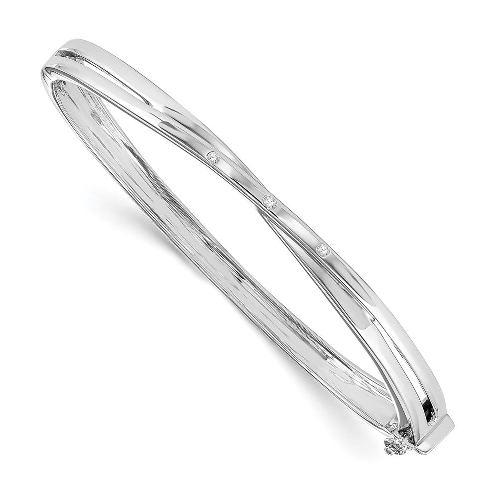 White Ice Sterling Silver Rhodium-plated Diamond Crossover  Bangle Bracelet