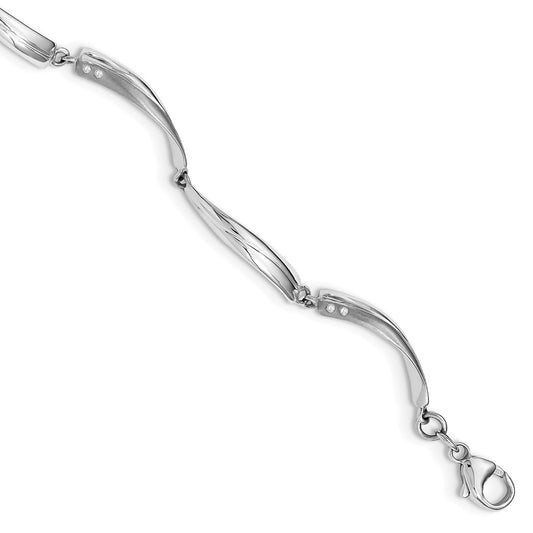 White Ice Sterling Silver Rhodium-plated Satin and Polished Diamond 7.5 Inch Bracelet with 1 Inch Extender