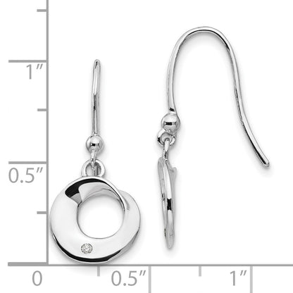 White Ice Sterling Silver Rhodium-plated Diamond Circle Shepherd Hook Dangle Earrings