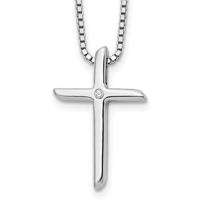 White Ice Sterling Silver Rhodium-plated 18 Inch Diamond Cross Necklace with 2 Inch Extender