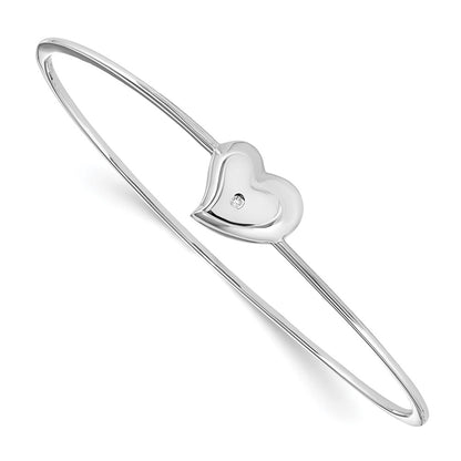 White Ice Sterling Silver Rhodium-plated Satin and Polished Diamond Heart Bangle