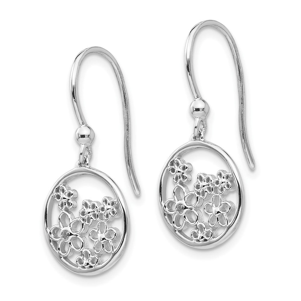 White Ice Sterling Silver Rhodium-plated Diamond Flower Shepherd Hook Dangle Earrings